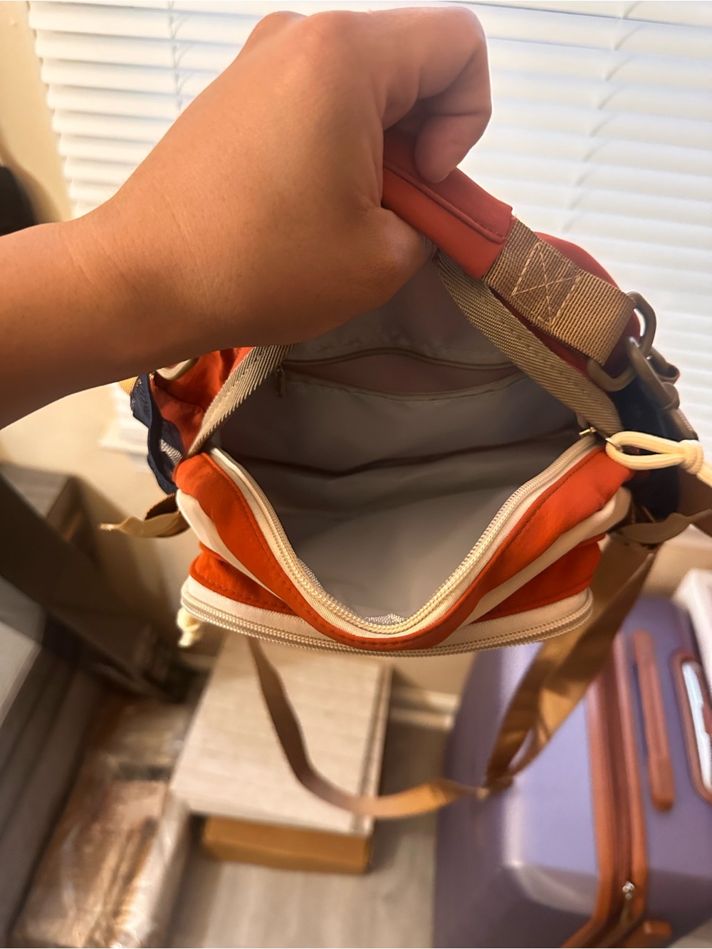 Orange Crossbody Pin Display Bag with Cream Trim